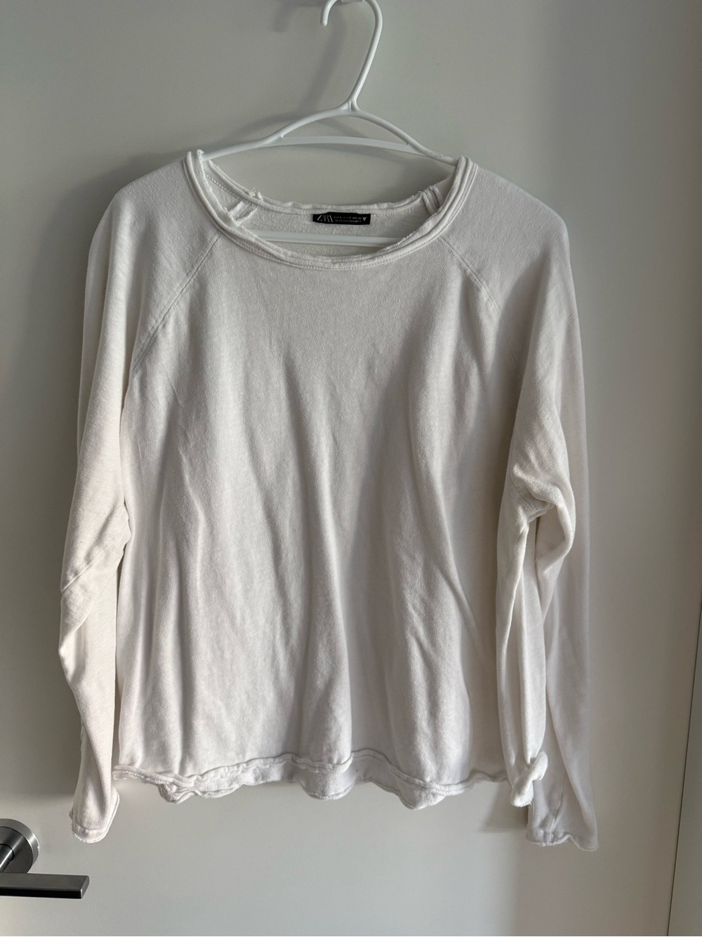 Zara Women's Cream Long-Sleeve Crew Neck Top